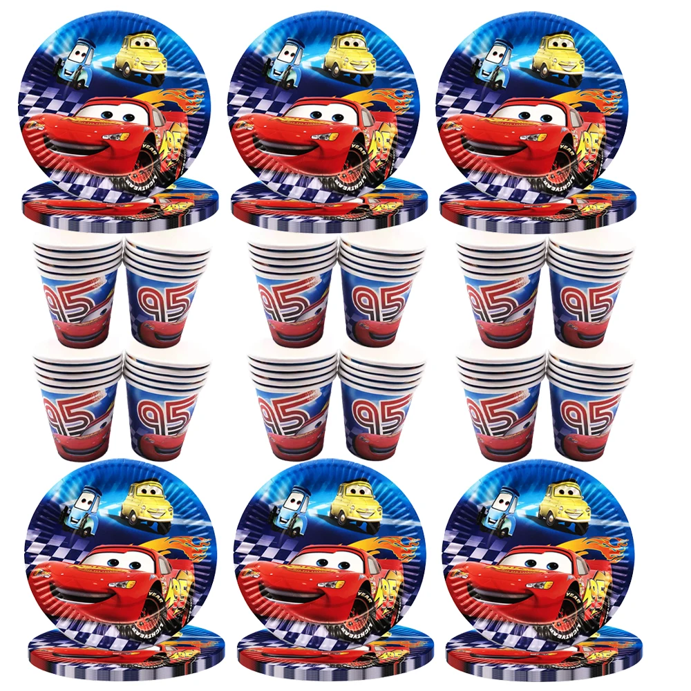 60pcs/set Disney Cars Birthday Party Decoration Girl Boy Favor Decoration Lightning McQueen Paper Plate Cup Deco Events