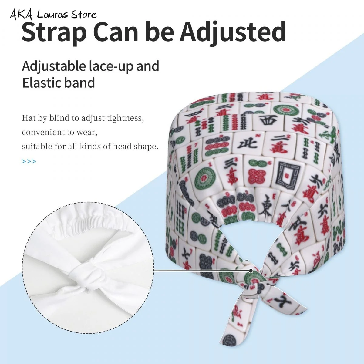 Mahjong Tile Pattern Nursing Accessories Scrub Hat Surgery Cap Dentist Animal Lab Cap Scrub Cap Anaesthesia Scrub Cap