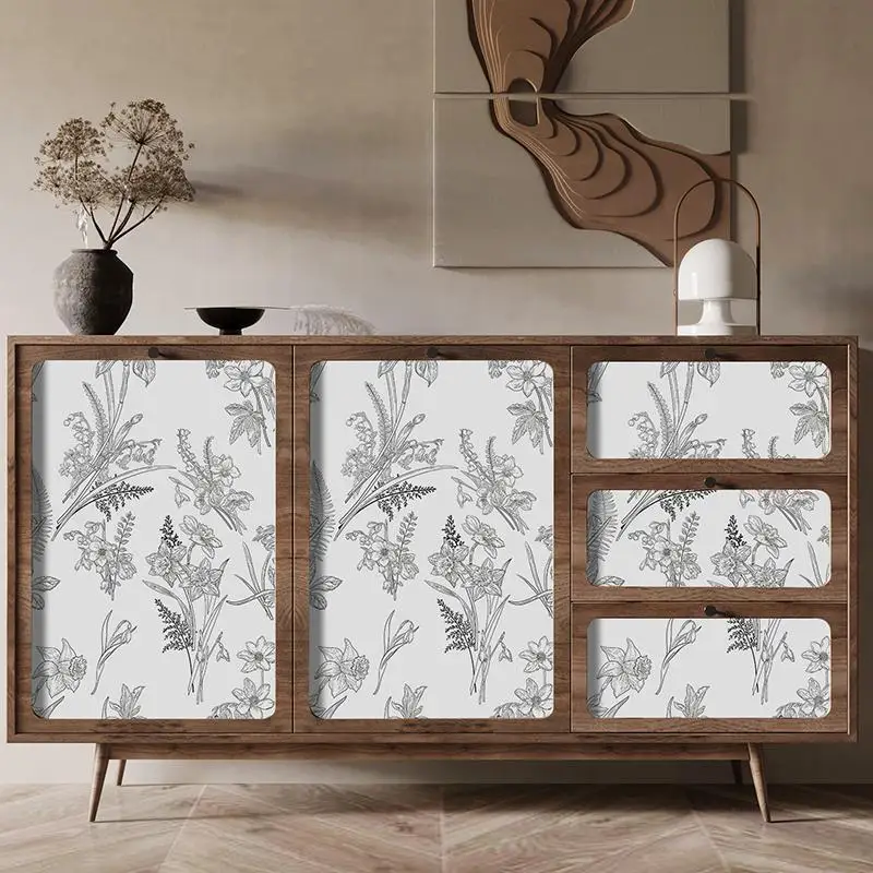 

Black and White Floral Wallpaper Removable Peel and Stick Wallpaper Sketched Floral Self-Adhesive Prepasted Wallpaper Wall Decor