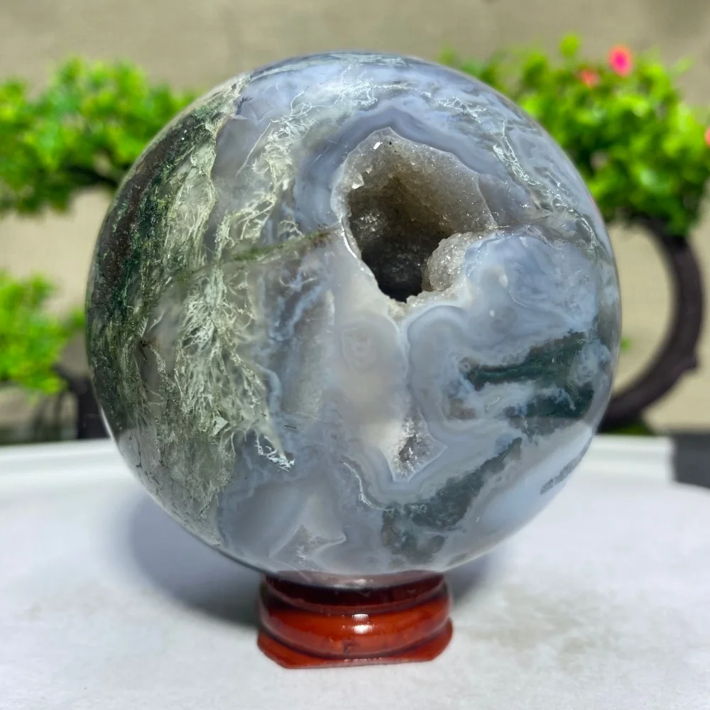 Sphère de mousse d'agate aquatique en cristal naturel, méditation de guérison spirituelle, Feng Shui Reiki, décoration d'intérieur, boule de pierre cadeau