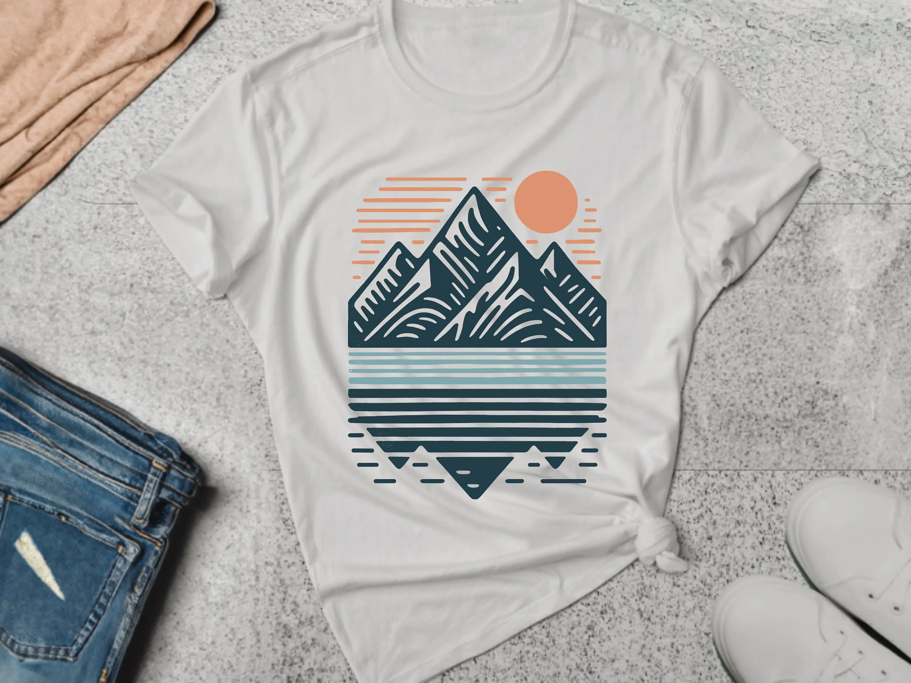 Wandelen T-Shirt Natuur Buiten Wandelen Bergmeer Minimalistisch Avontuur