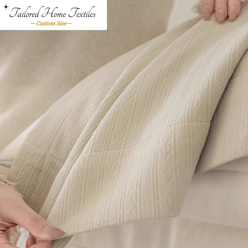 

Milk Tea Embossed Jacquard Curtains for Living Room Bedroom French Chenille Thickened Window Curtains Tulles Balcony Customized