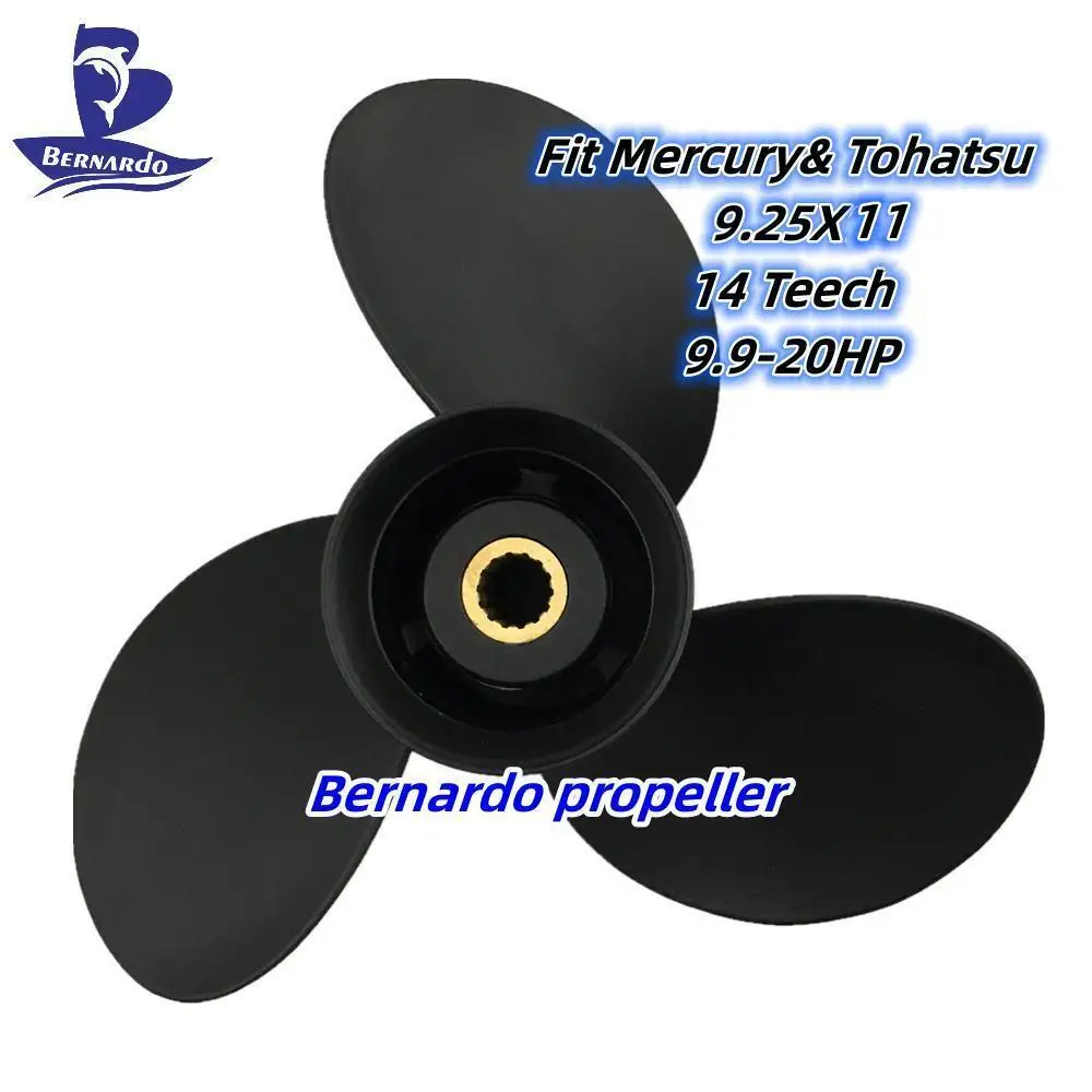 Bernardo Boat Propeller 9.25X11 Fit Tohatsu Mercury Outboard Engines 9.9 15 20HP Aluminum Alloy Screw 3 Blades 14 Tooth Spline