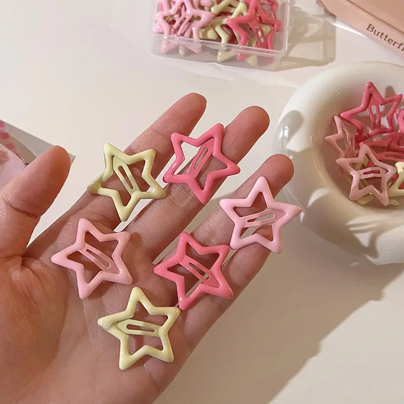 pink cute star hair clips, girl dopamine small clip, bangs side pentagonal star hair clip, children\'s headwear