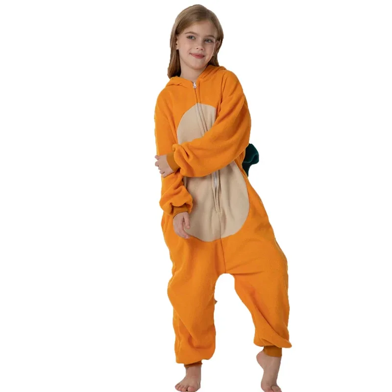 بيجامة قطعة واحدة للأطفال على شكل تنين كرتوني للأطفال على شكل حيوانات الهالوين للأولاد والبنات باللون البرتقالي بيجامات أنيمي Kigurumi