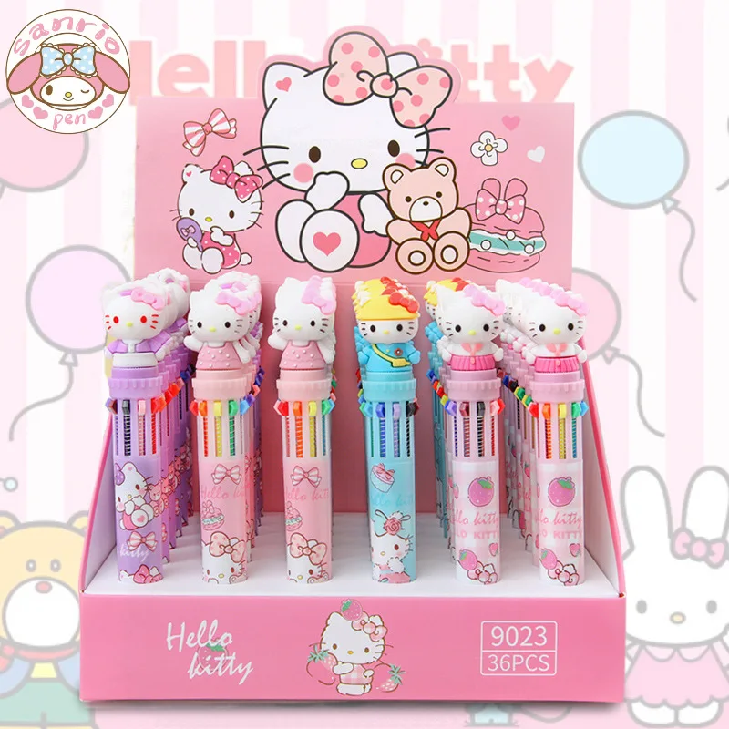 Sanliou 36pcs Ballpoint Pen 10 Color Cat Multi-Color High-Value Cartoon Mark Painting Hand-Held Ballpoint Pen Writing Office