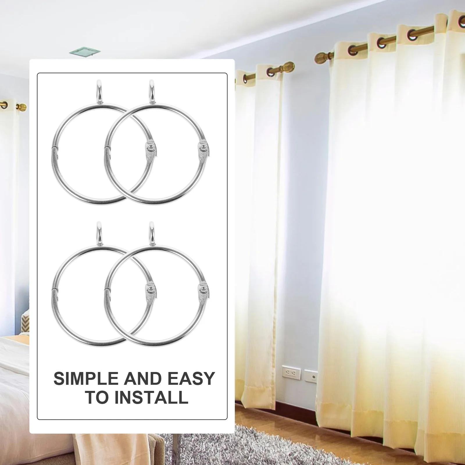 

20Pcs Curtain Rod Rings Stainless Steel Drapery Eyelet Rings Noiseless Slide for Shower Curtain Bathroom Home Use