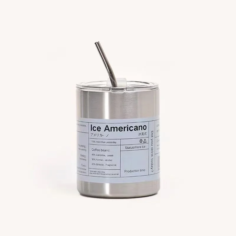 360ML Double-Layer 304 Stainless Steel Insulated Coffee Mug Reusable Straw Cup for Home Hot/Cold Water Travel Water Bottle