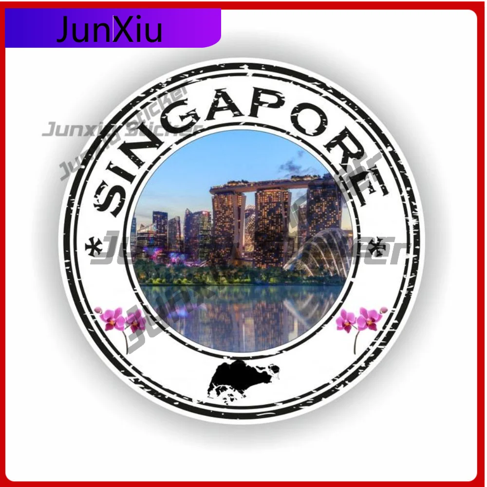 

Singapore Seal Featuring Seal Emblem Sticker Round Flag Stickers Surface Protection Designed For Fuel Tank Cap Phone