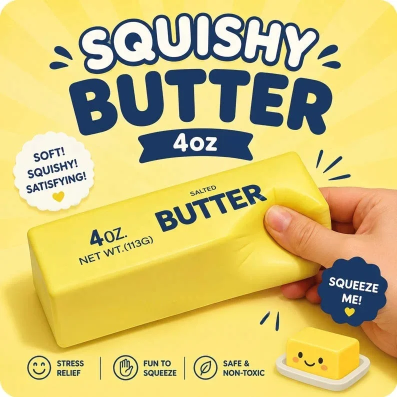 12 Pcs Squishy Elastic Butter Stick Fidget Toy Cheese Shape Stress Relief Funny Decompression Prank Squeeze Toy for Anxiety Reli