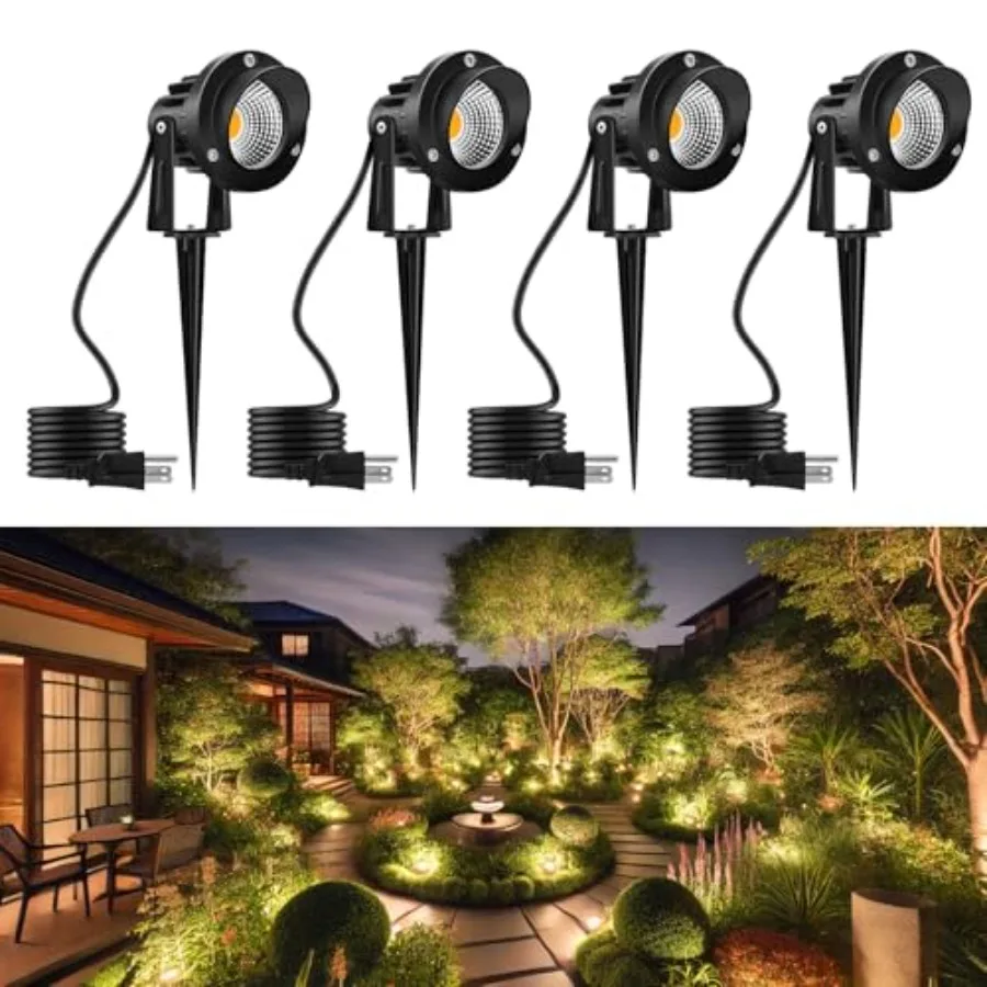 

Уличный прожектор 3000K теплый белый свет 12W LED для сада, двора, деревьев, 120В, подключаемый, ландшафтное освещение с IP65 защитой