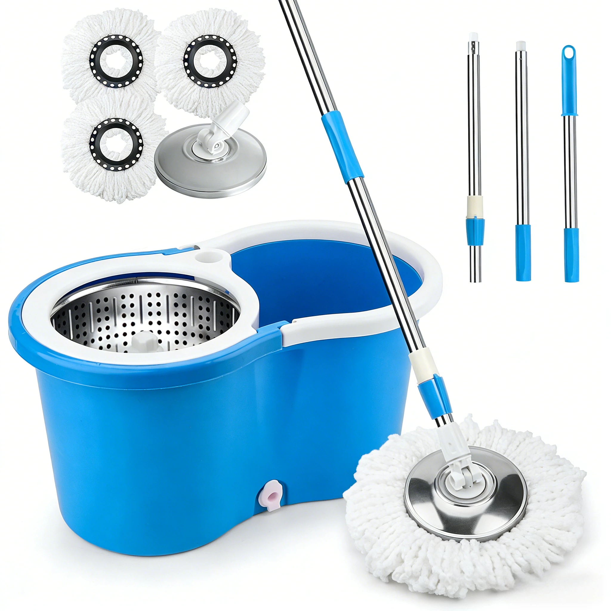 

360 ° Набор для уборки: швабра с отжимом и ведро – система отжима из нержавеющей стали с 3 сменными насадками из микрофибры для дома и кухни