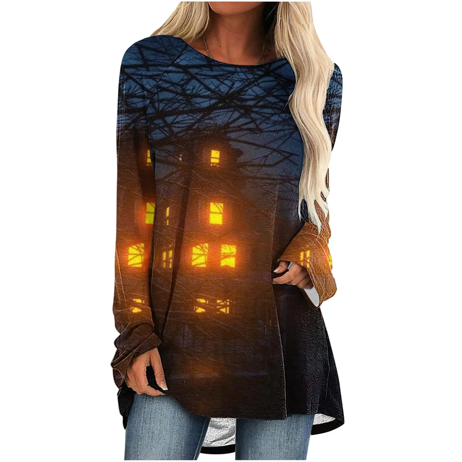 Scary Halloween T-shirt Cobwebs Graveyard Hands 3D Print Women Long Sleeve T Shirts Streetwear Woman Tunic Tees Tops Clothing