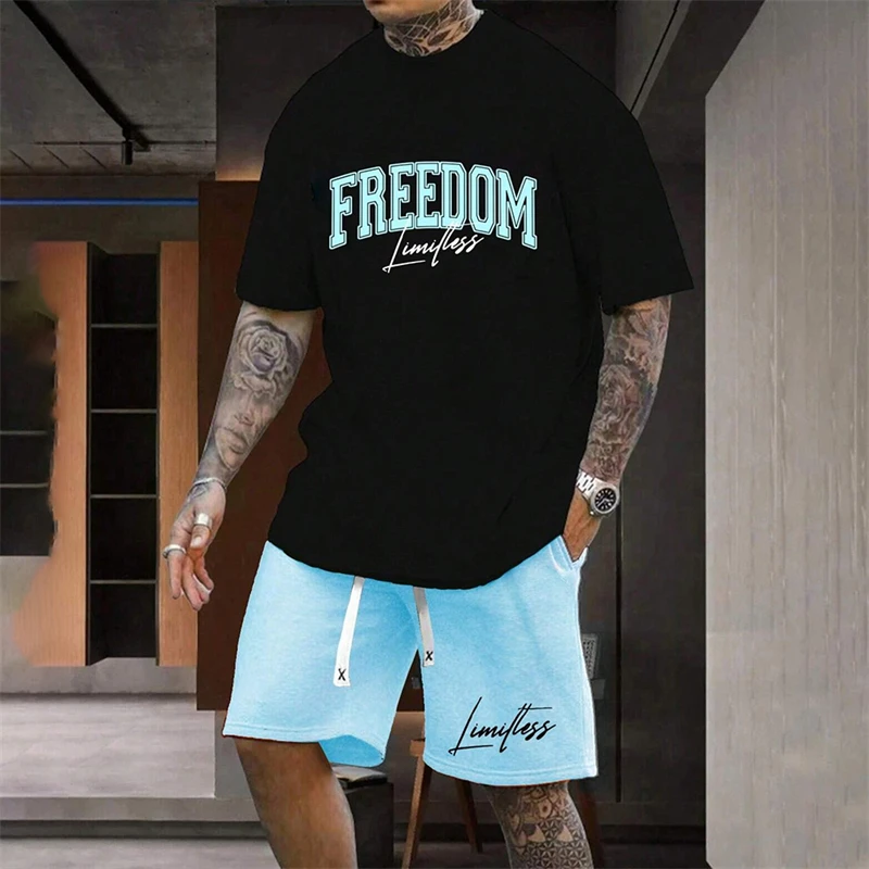 ชุดเซ็ตเสื้อยืดคอกลมและกางเกงข - Mens Fashion Streetwear บทวิจารณ์และราคา
