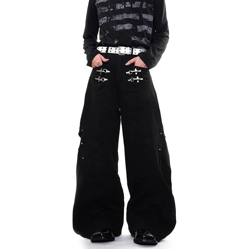 American High Street Style Women's Jeans with Airplane Buckle Pleated Design Loose Cool Knife Pants Autumn New Arrival
