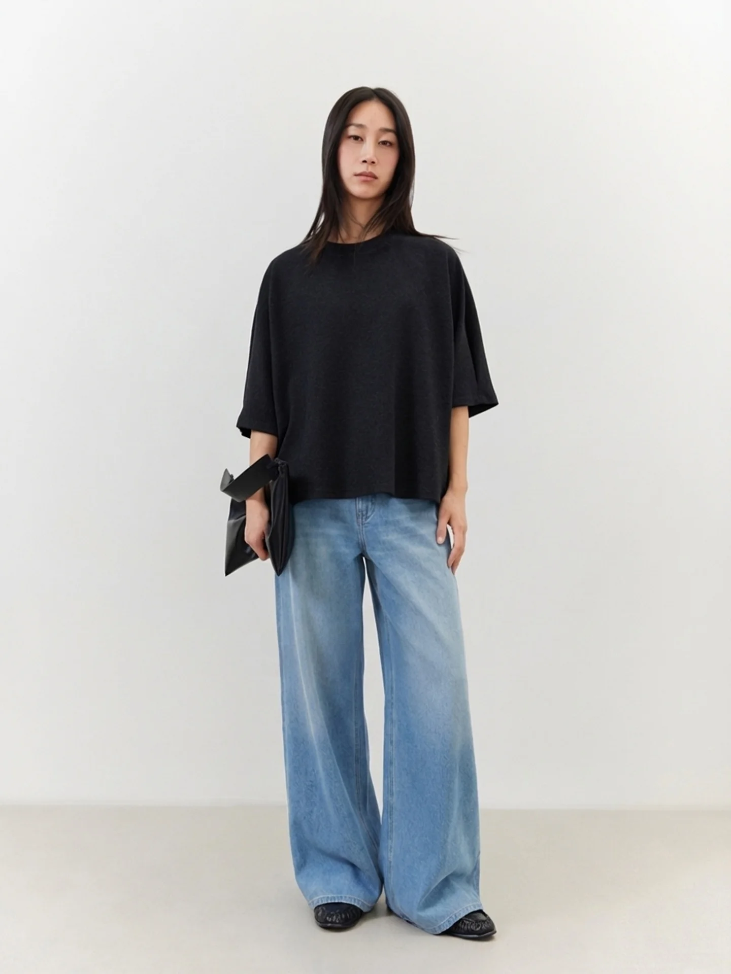 

Comfortable Elastic Cotton Casual Washed Wide Leg Jeans Women's High Waist Loose Fit Zipper Closure Daily Wear Vintage Style