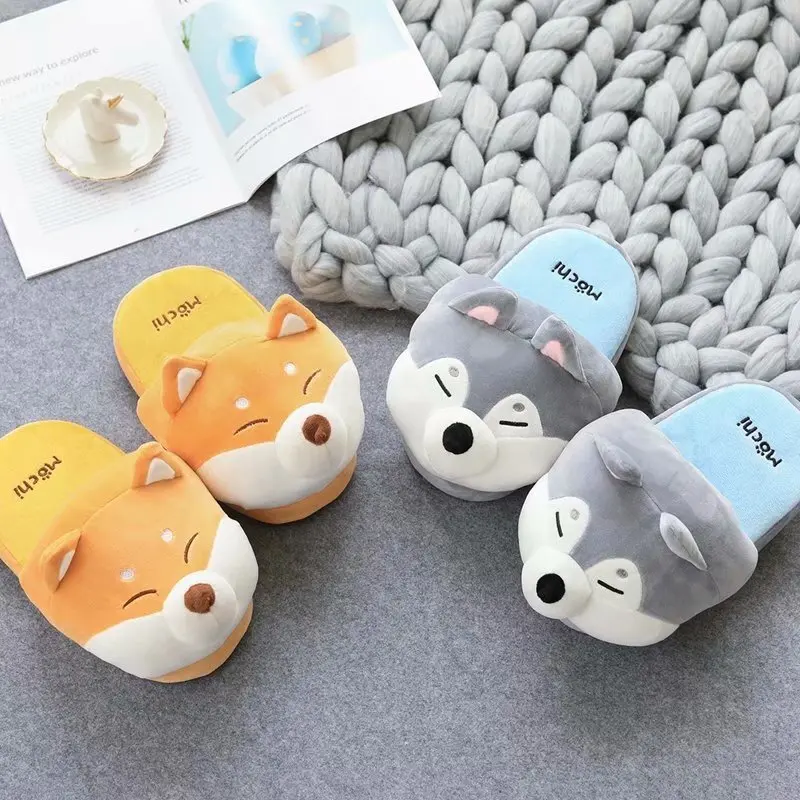 

Cartoon Cute Korean Husky Chaigou Home Slippers Autumn And Winter Warm Antiskid Indoor Househol Floor Cotton Slipper For 35-39