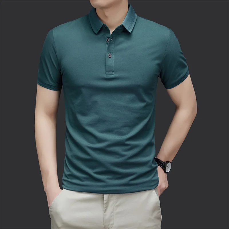 

Basic Summer Solid Color Polo Shirts Business Casual Turn-down Collar Stylish Button Men's Clothing Short Sleeve Daily T-shirts