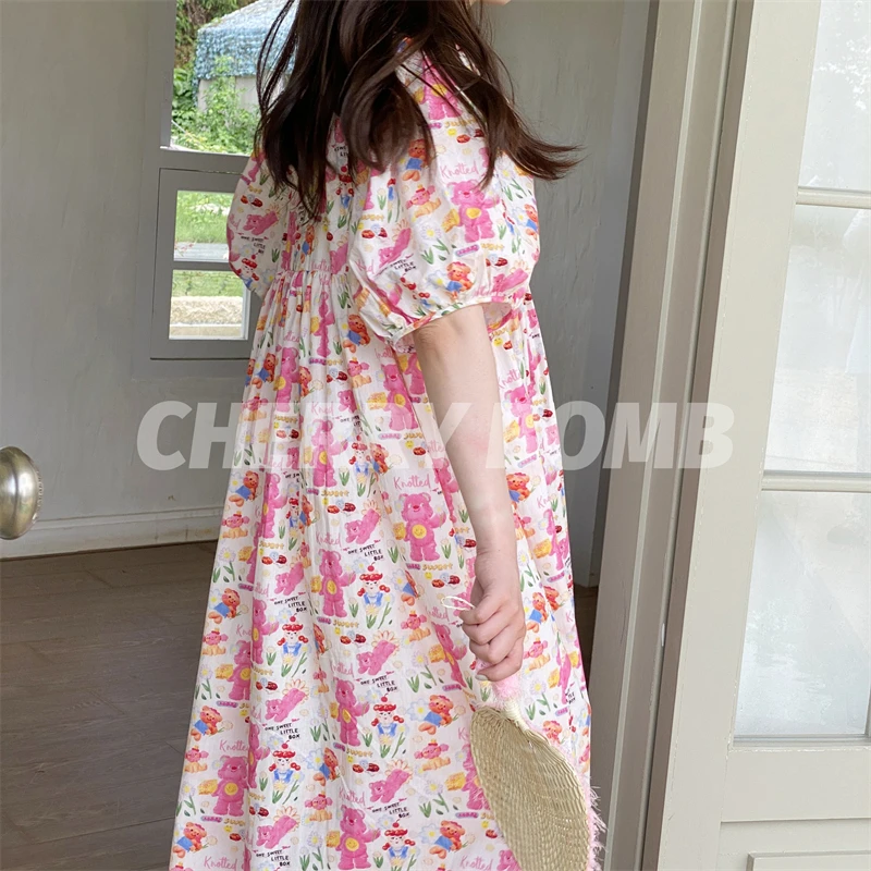 2025 Summer New Pure Cotton Kawaii Cute Girl Short-sleeved Pajamas Cartoon Printing Student Loose Casual Loungewear