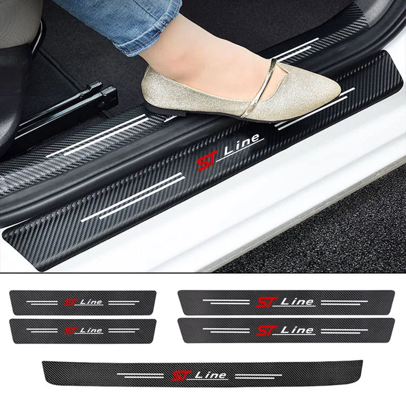 Leather Car Door Sill Plate Protector Stickers for Ford ST-line Focus 2 3 Mondeo Ecosport Kuga Mk4 Fiesta Mk3 Accessories