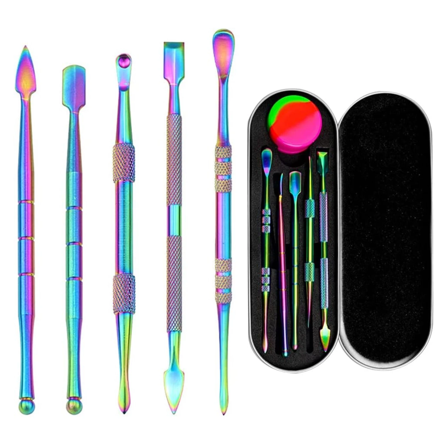 Wax Carving Tool Set with 5 ml Silicone Container and Portable Metal Case, Double-Ended Carving Stainless Steel Sculpting Tool