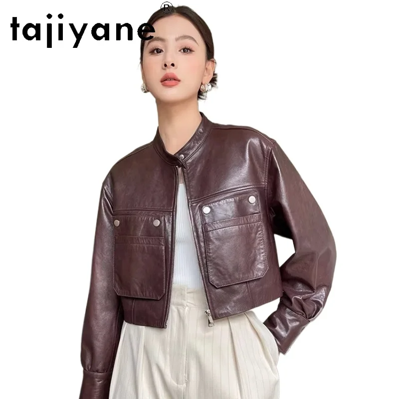 TAJIYANE chaqueta de piel de oveja auténtica para mujer, abrigo corto y elegante para motocicleta, chaquetas de cuero genuino, ropa de otoño 2025 para mujer dубл onderка