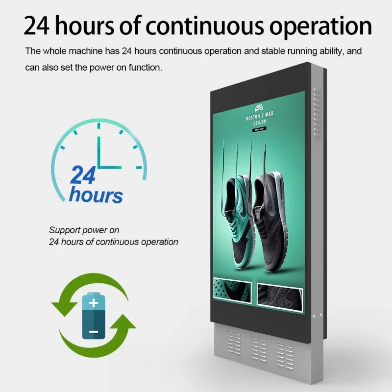 

43, 55, 65-дюймовый напольный медиаплеер с рекламным ЖК-дисплеем, высокой яркостью 2500 нит, для наружного применения, цифровая вывеска