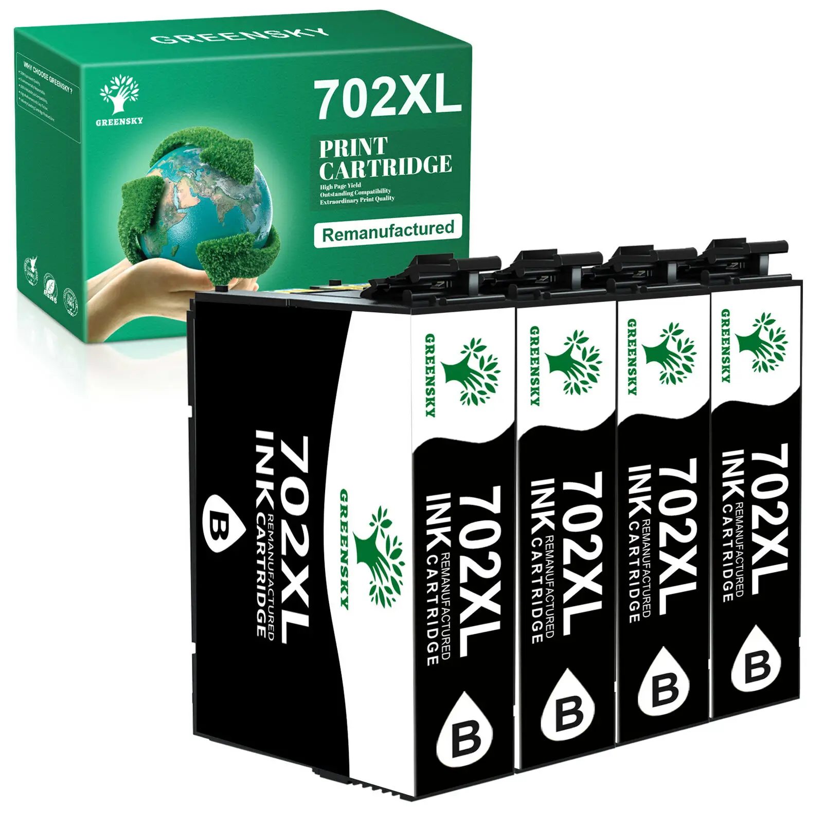 4x 702XL T702XL Black Ink Cartridge for Epson Workforce WF-3720 WF-3730 WF-3733