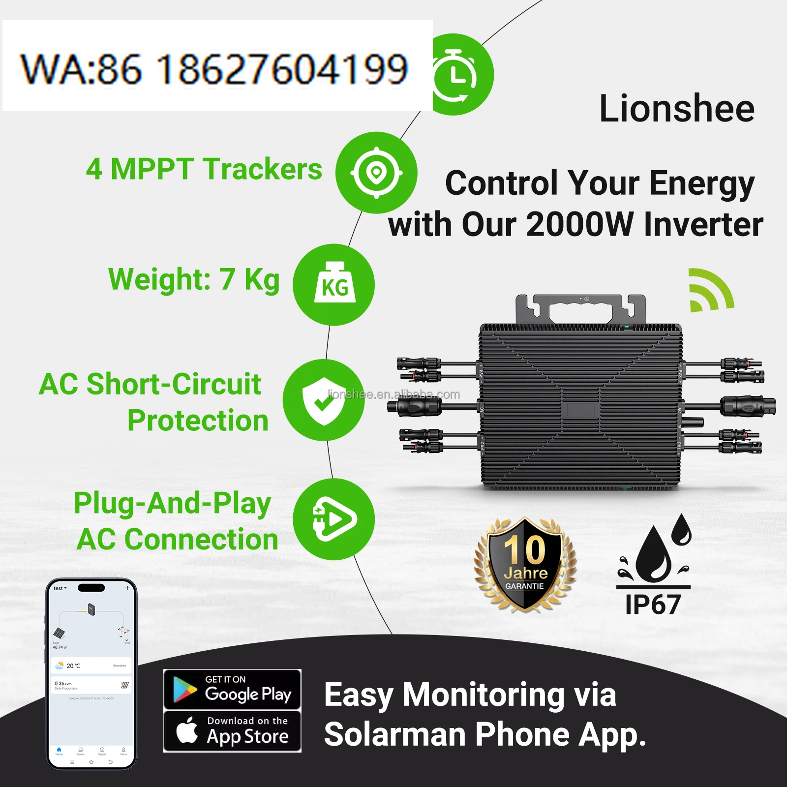 350W IP65 Waterproof Grid Tie Micro Inverter 120V/230V 50/60Hz Pure Sine Wave  PV Power Device