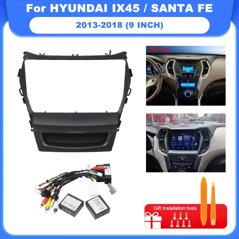 Marco de DVD para coche de 9 pulgadas, Kits de ajuste de tablero de Audio, pantalla de reproductor de Radio Facia 2 DiN para HYUNDAI IX45 / SANTA FE 2013-2018, Panel estéreo