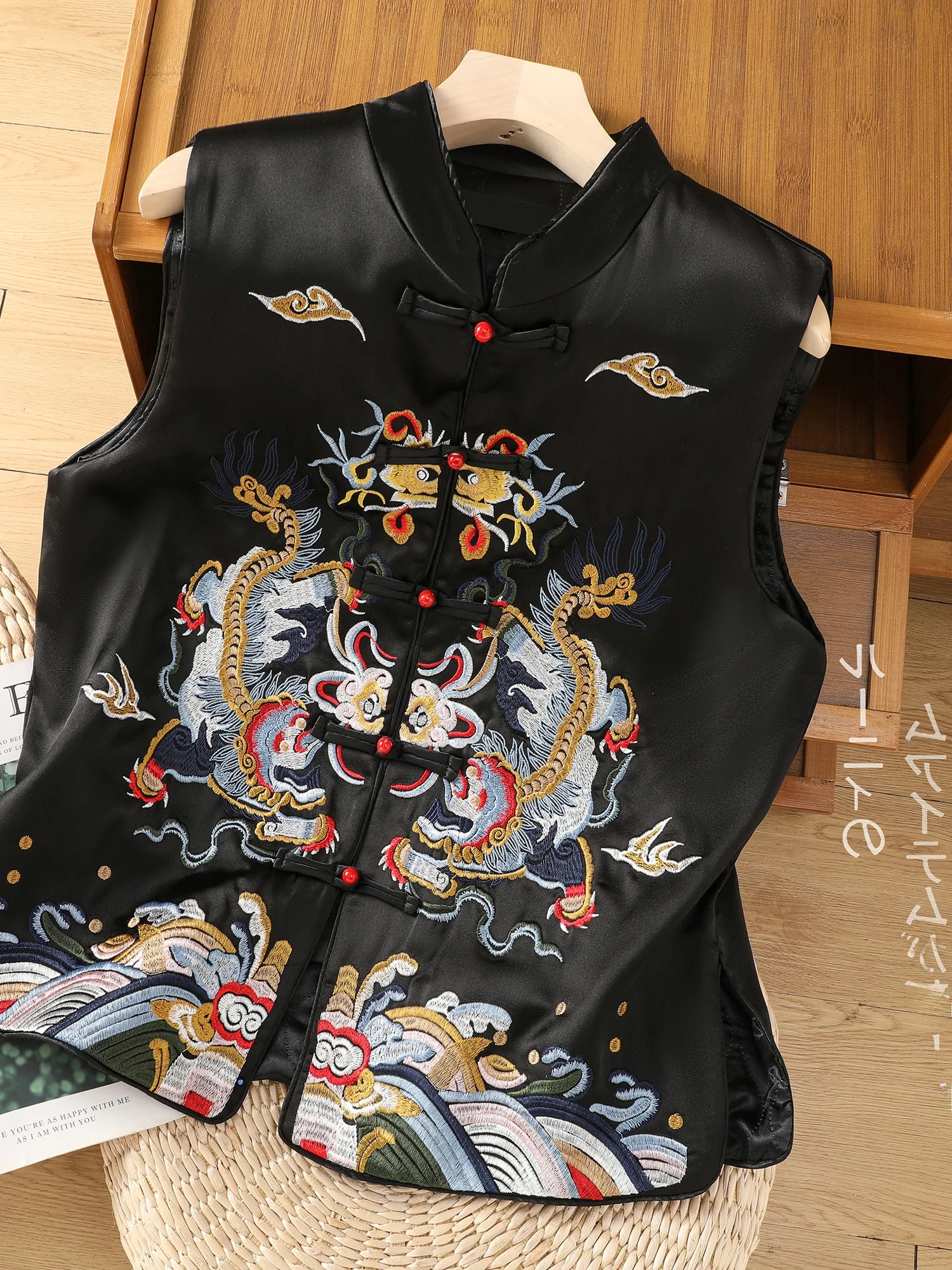 

Ele Ретро ацетатный атласный жилет, женский новый весенний китайский национальный костюм с вышивкой, накладка на плечо Jaet