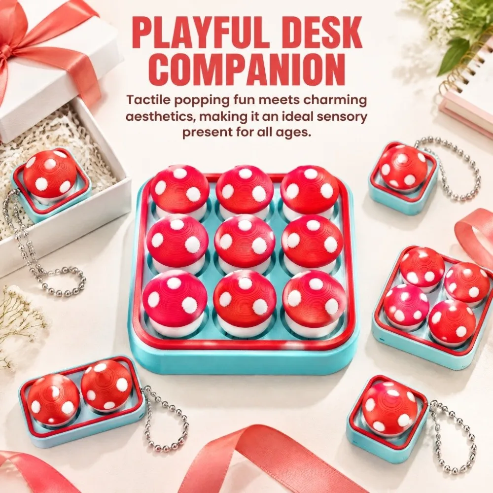 Keyring Mushroom Finger Button Clicker Clicking Pressure Cute Clicker Fidget Fidget Keychain Office