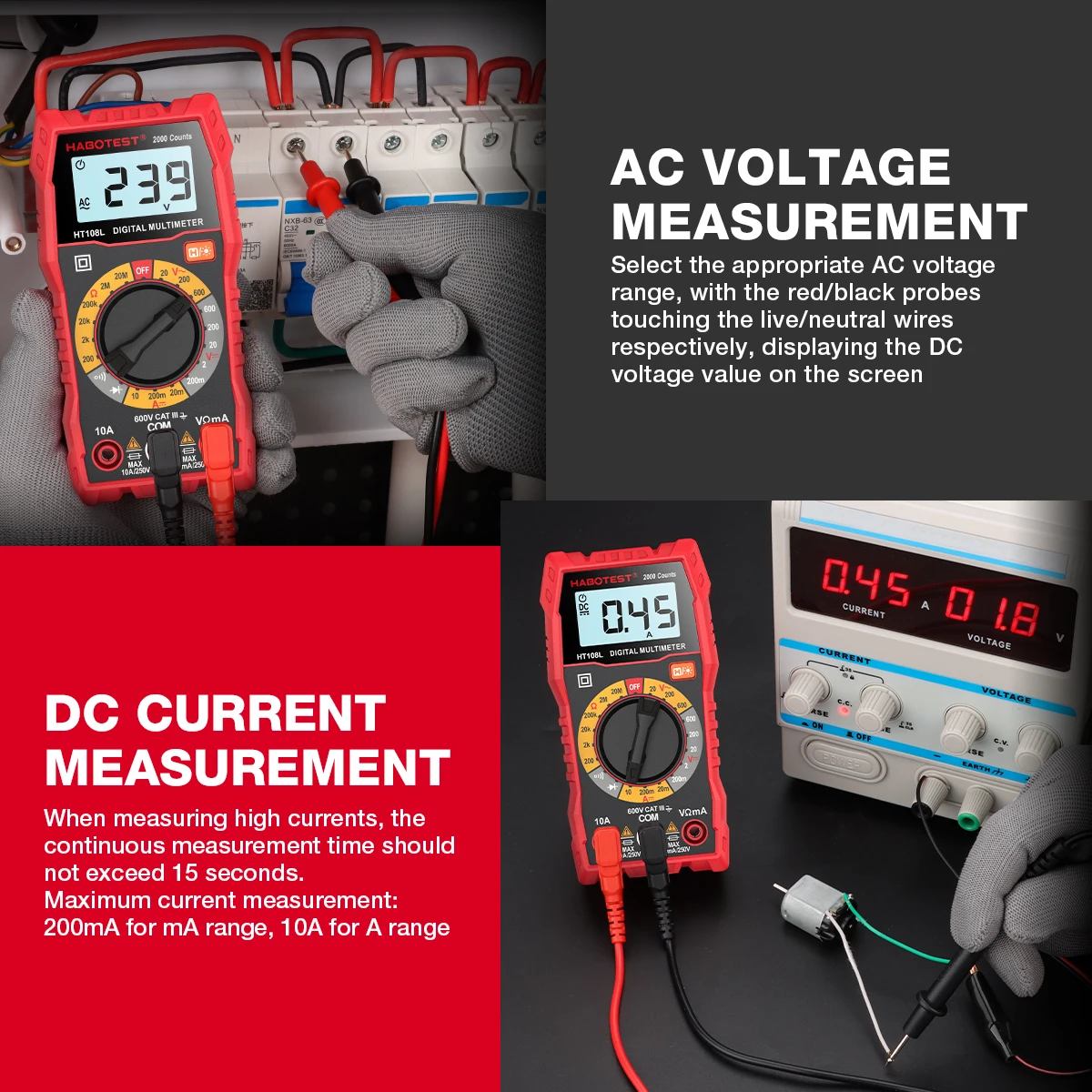 HT108L 2000 Counts Harga Terjangkau 600V Ohm True RMS Rentang Manual Multitester Dasar Meter Listrik Digital Multimeter Alat Ukur
