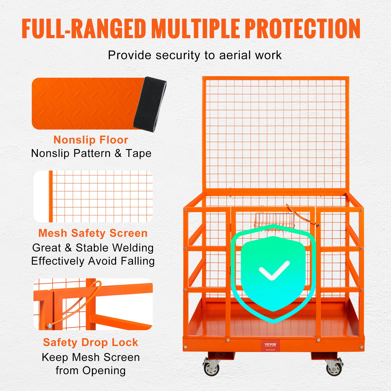 Imagem -03 - Vevor-forklift Safety Cage Capacidade com Chicote de Segurança e Bloqueio para Trabalho Aéreo Cesta para Homem 43 x 45 36 x 36 x 36 1400 1200 Lbs