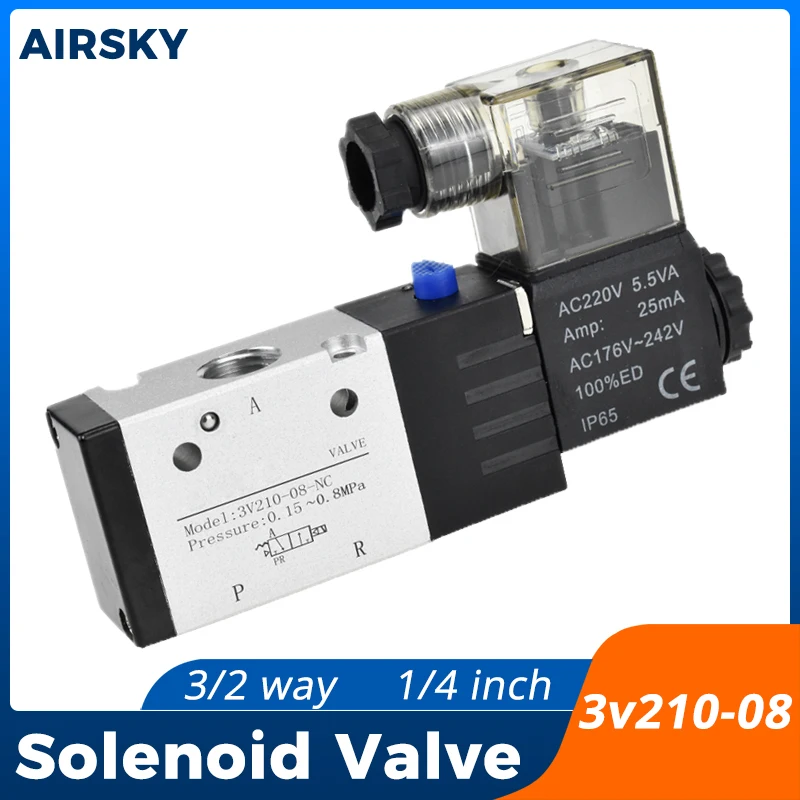 3V210-08 Pneumatic Electric Solenoid Air Valve 3 Way Port 2 Position 1/4