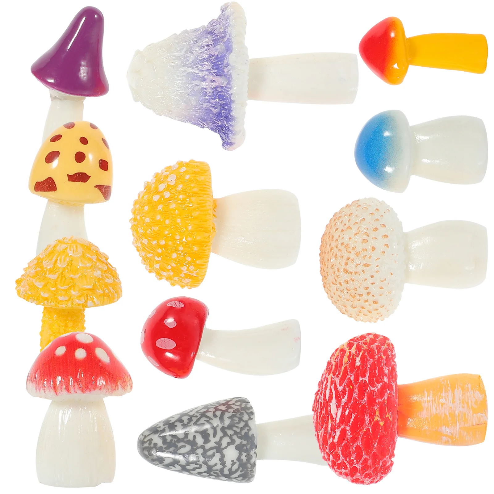 12 Pcs Toadstool Mushroom Decor Micro Landscape Resin Small Items for Shelf Cake Toppers