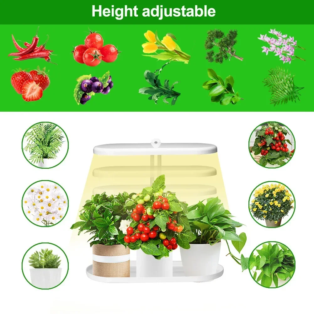 10W Full Spectrum LED Grow Light 2/4/8H Auto on/Off Timer 4-Level Dimmable Height Adjustable for Home Indoor Desk Plant Lighting