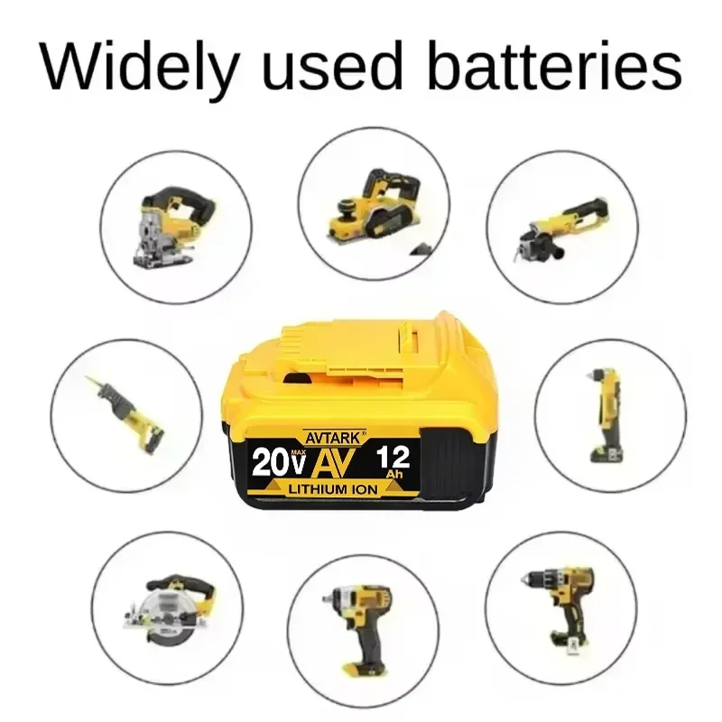 Original 20V for DeWalt 12Ah Li-ion Battery - Compatible with DCB200/DCB205, Fast Charging & Overheat/Short Circuit Protection