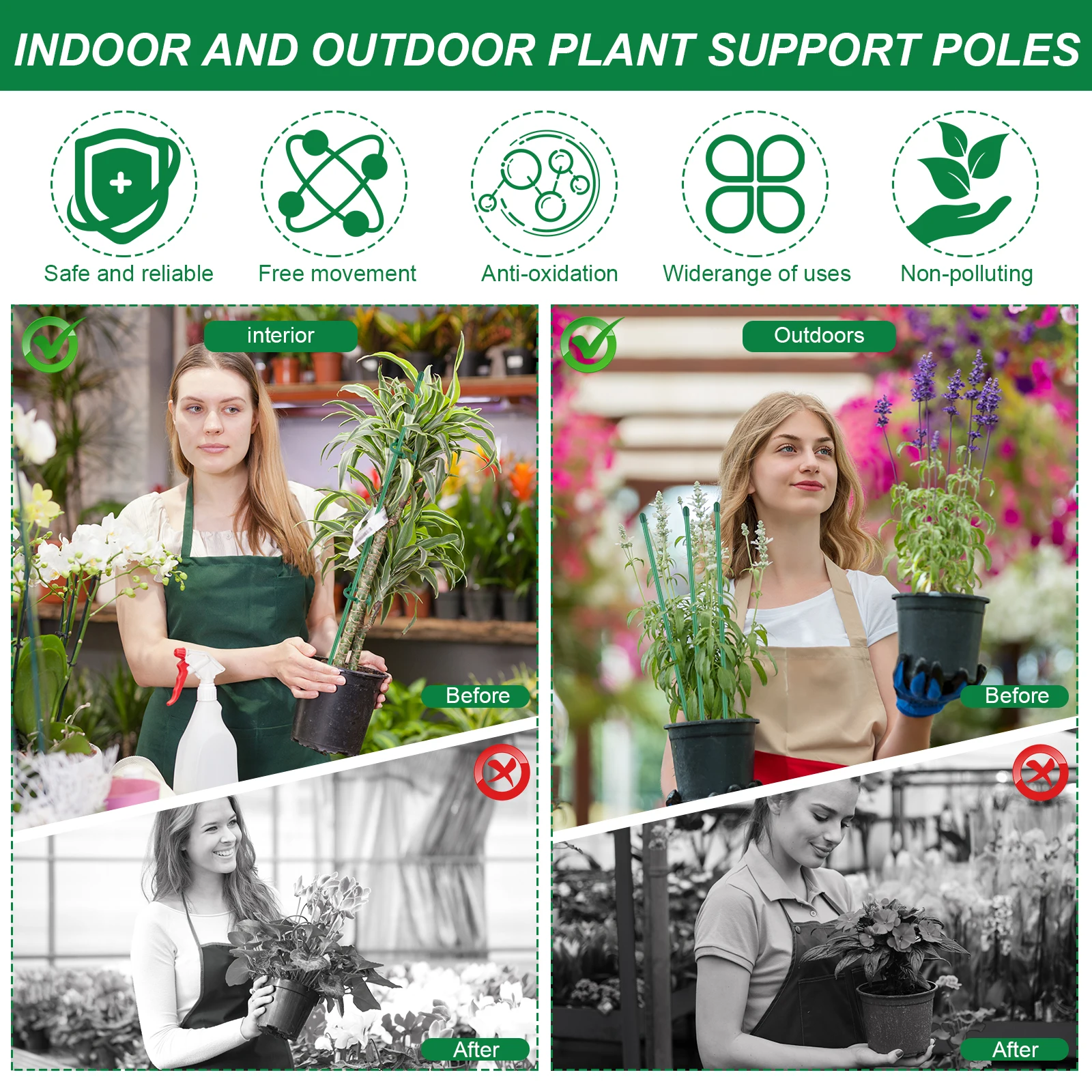 30 pezzi di supporto per piante regolabile, bastoncini per piante da interno, supporto per piante multifunzionali, pali di supporto per piante di orchidee, peonie