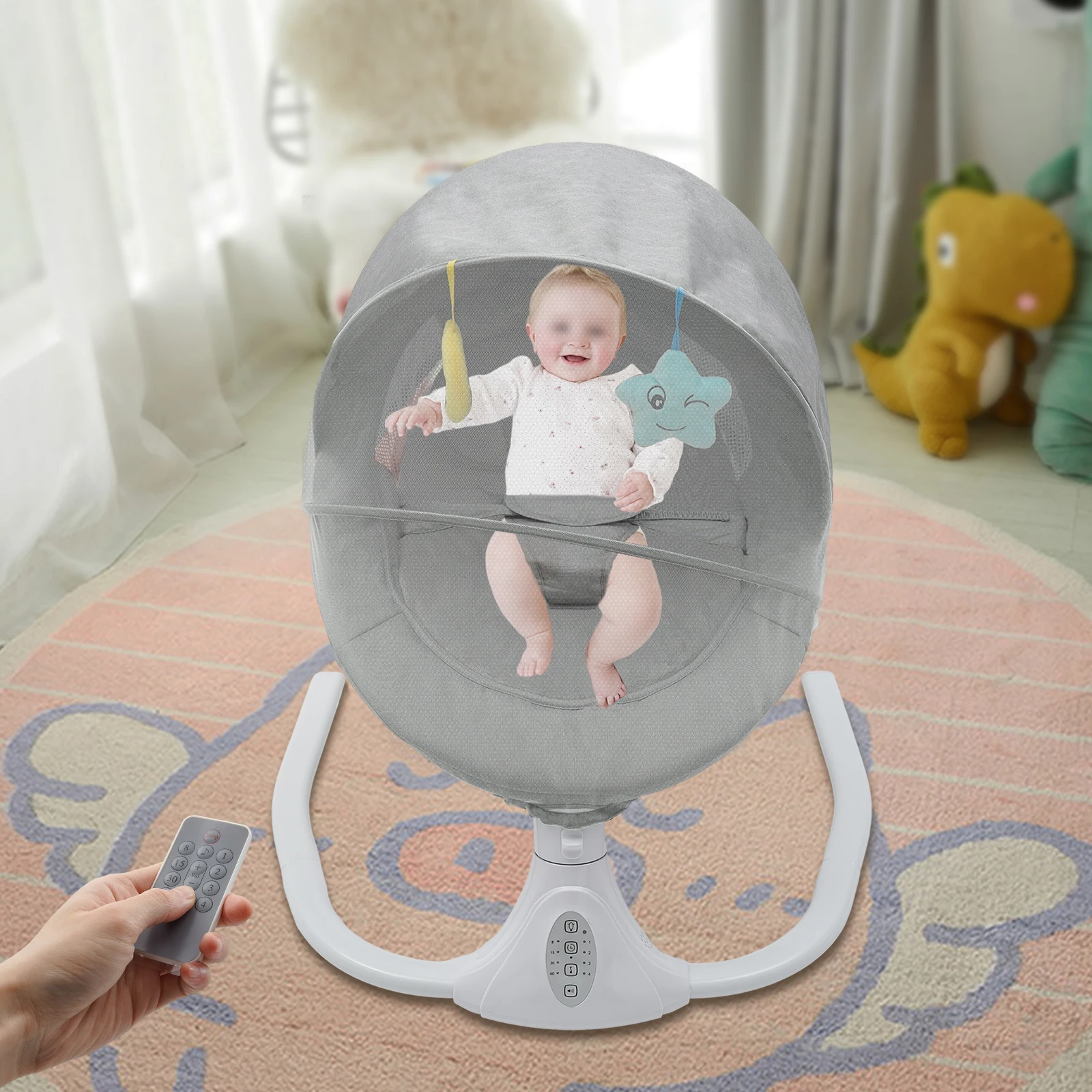 Sedia a dondolo elettrica per bambini, altalena automatica con musica Bluetooth remota, cablaggio a 3 punti, 0-18 mesi, carico di 18 kg, angolo del sedile regolabile