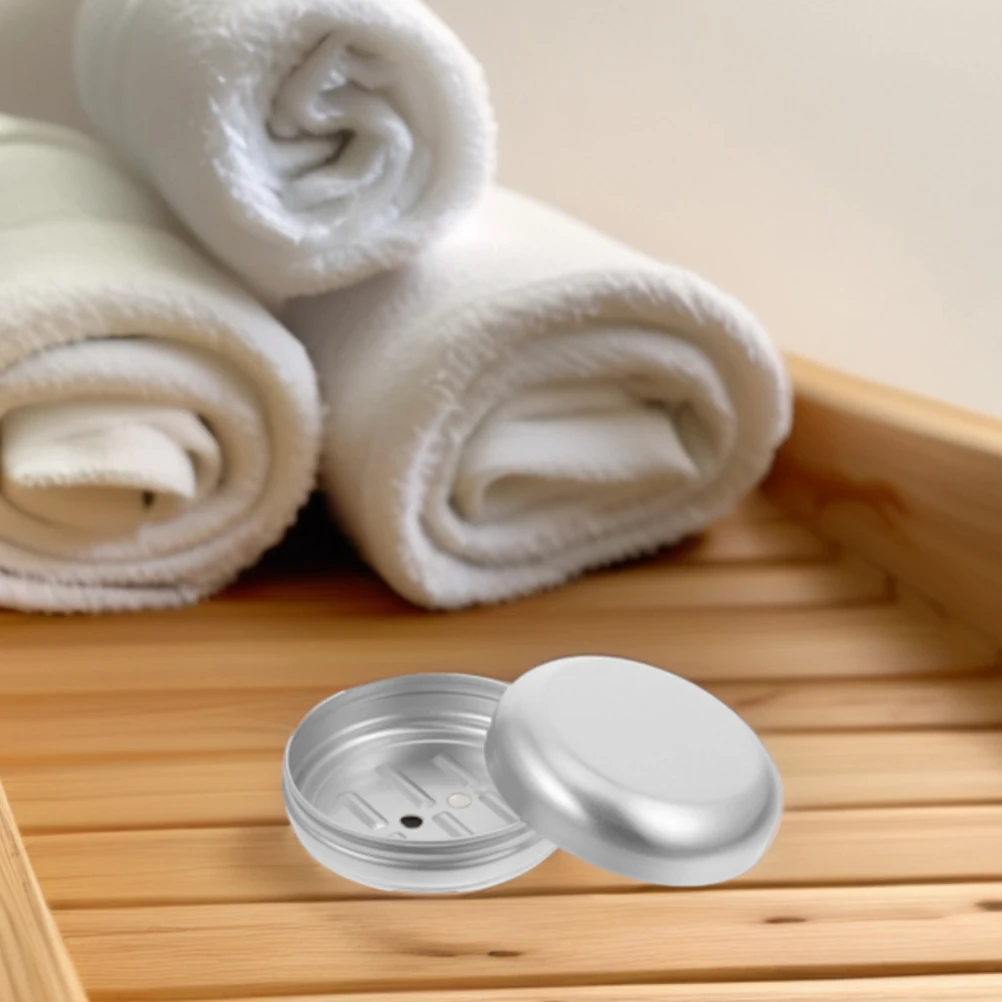 

Round Aluminum Soap Box Drainage Hole Portable Bathroom Soap Holder Travel Kitchen Lightweight Storage Case Drying Dish