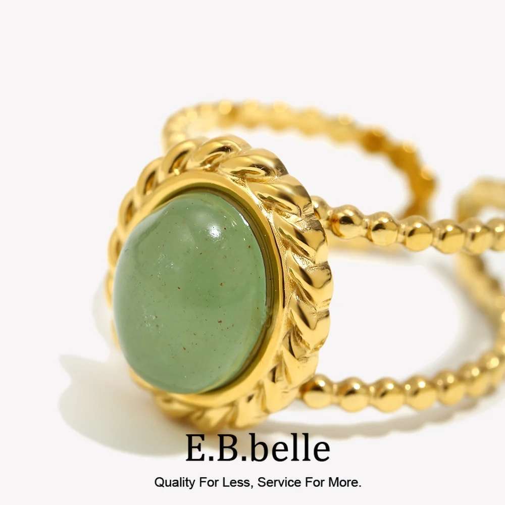 E.B.belle Vintage-Stil, doppellagig, grüner Aventurin-Stein, Öffnungsringe, 18 Karat vergoldeter Edelstahl, schicker Schmuck