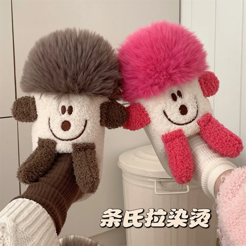Fashion personality creative funny cotton slippers girl winter cute cartoon warm non-slip thick-soled plush home shoes