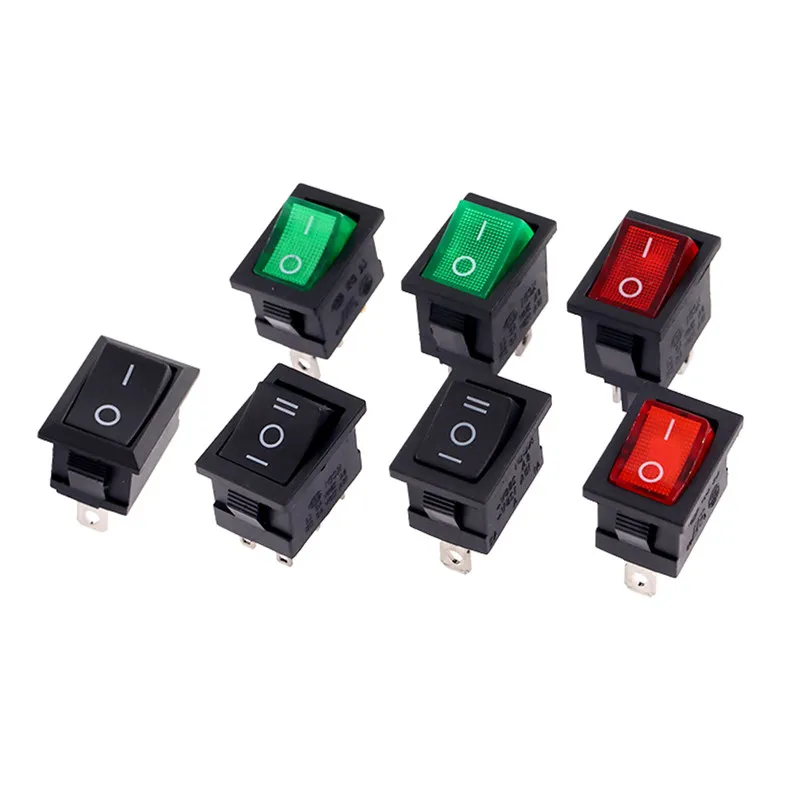 200pcs KCD1 Small Switch 3A 6A 250v 2 3 4 6-pin 2 3-position Boat Rocker Switch Black Red Green