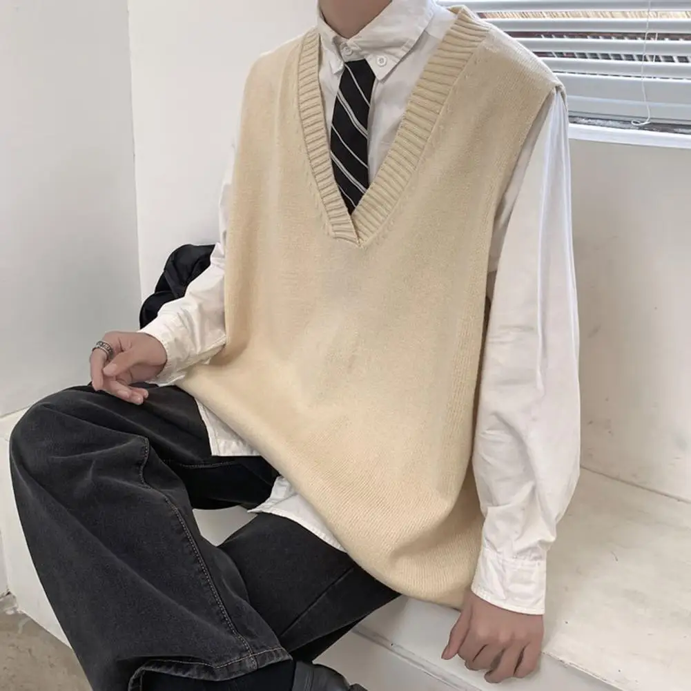 Chic Men Sweater Vest  Loose Preppy Style Winter Sweater Vest  Oversized Men Autumn Sweater