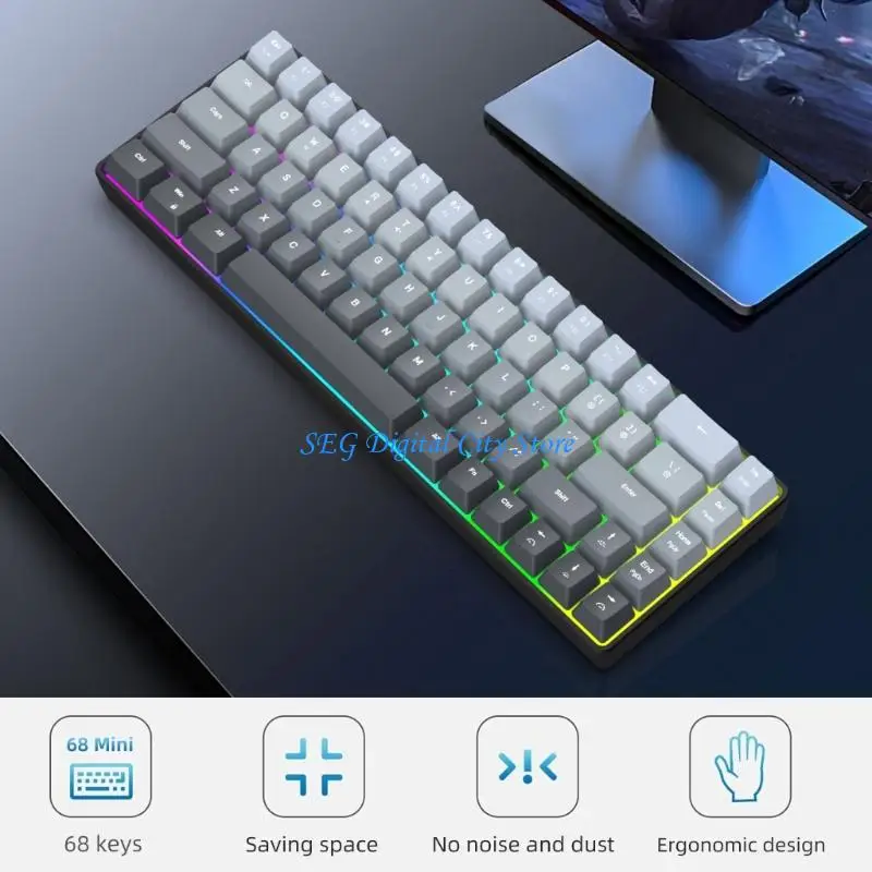 

U75B 68 Wireds Keyboards RGBs Side Lighting 25 AntiGhosting Ergonomic for Gaming