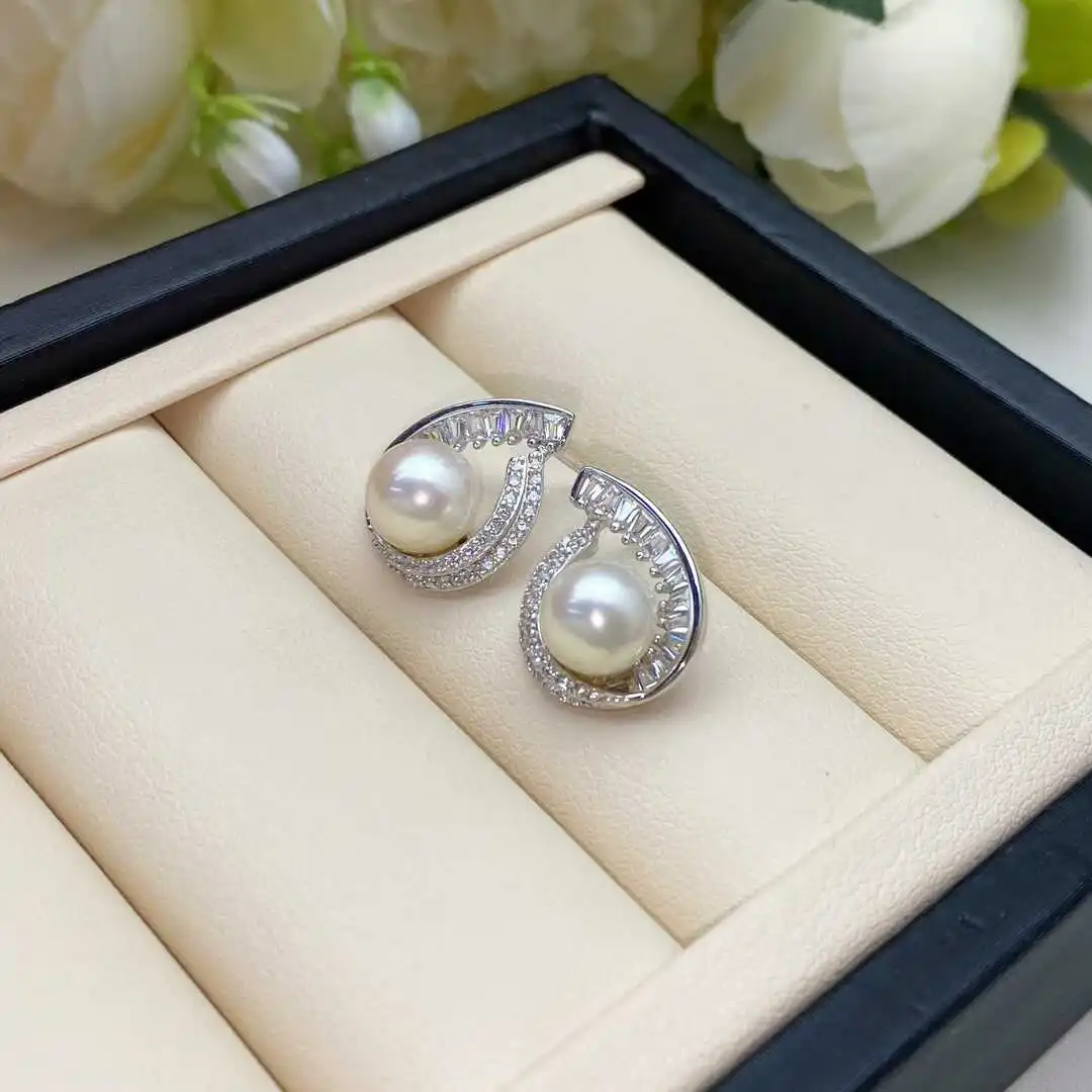 Natural Pearl Earrings AAAA7-8mm Round Japanese Pearl Earrings 925