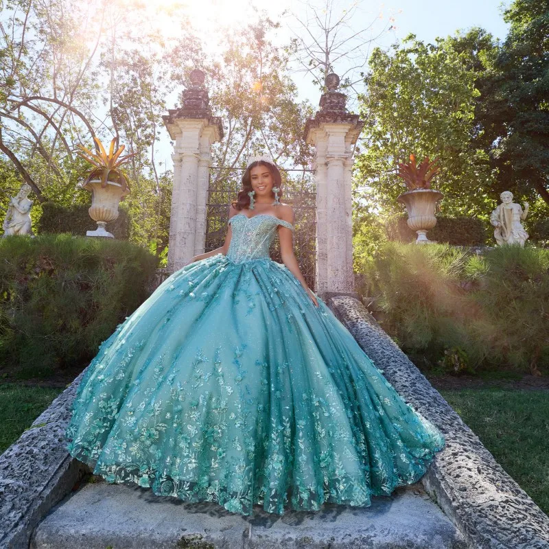 Lorencia 2024 Prinzessin Quinceanera Kleider Ballkleid Applikation Perlen mit abnehmbarer Schleppe Kleid Schatz de 15 YQD13