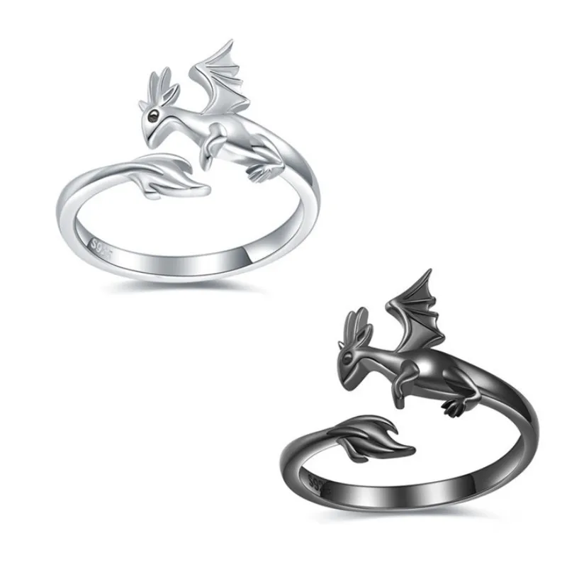 Exquisite Fashion Black Dragon Rings for Women Men Girl Animal Jewelry Adjustable Dinosaur Thumb Ring Mother\'s Day Gift anillos