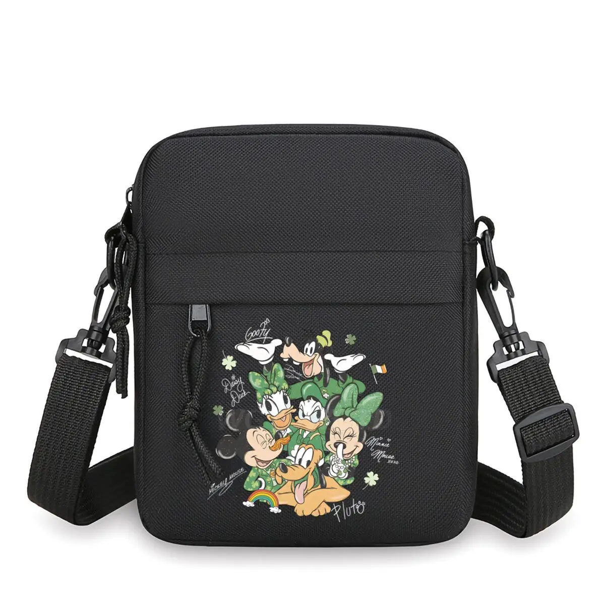 

Fun Mickey Mouse and Firend Pattern Wome Men Crossbody Bag with Adjustable Strap Zipper Mini Nylon Mobile Phone Bags Coin Purse